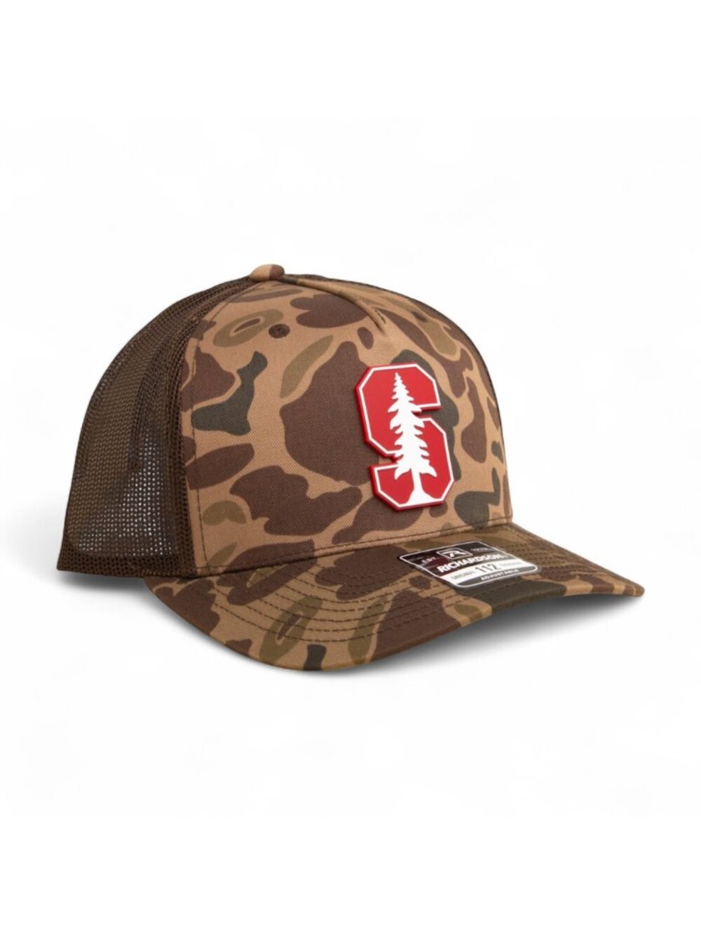Stanford Cardinal 3D Snapback Trucker Hat- Bark Duck Camo/ Brown